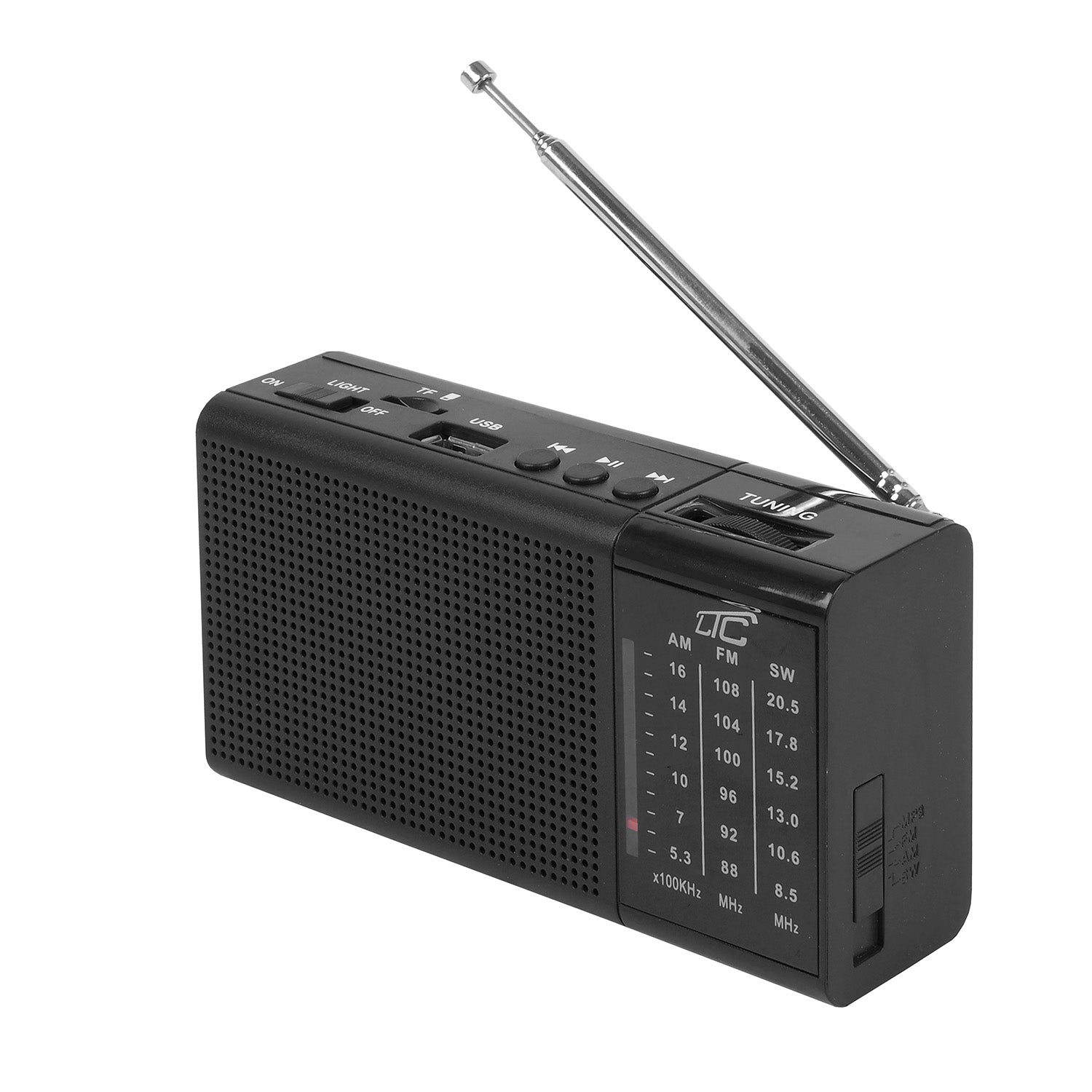 LTC portable radio REGA, USB, TF, AUX, mini LED flashlight, black