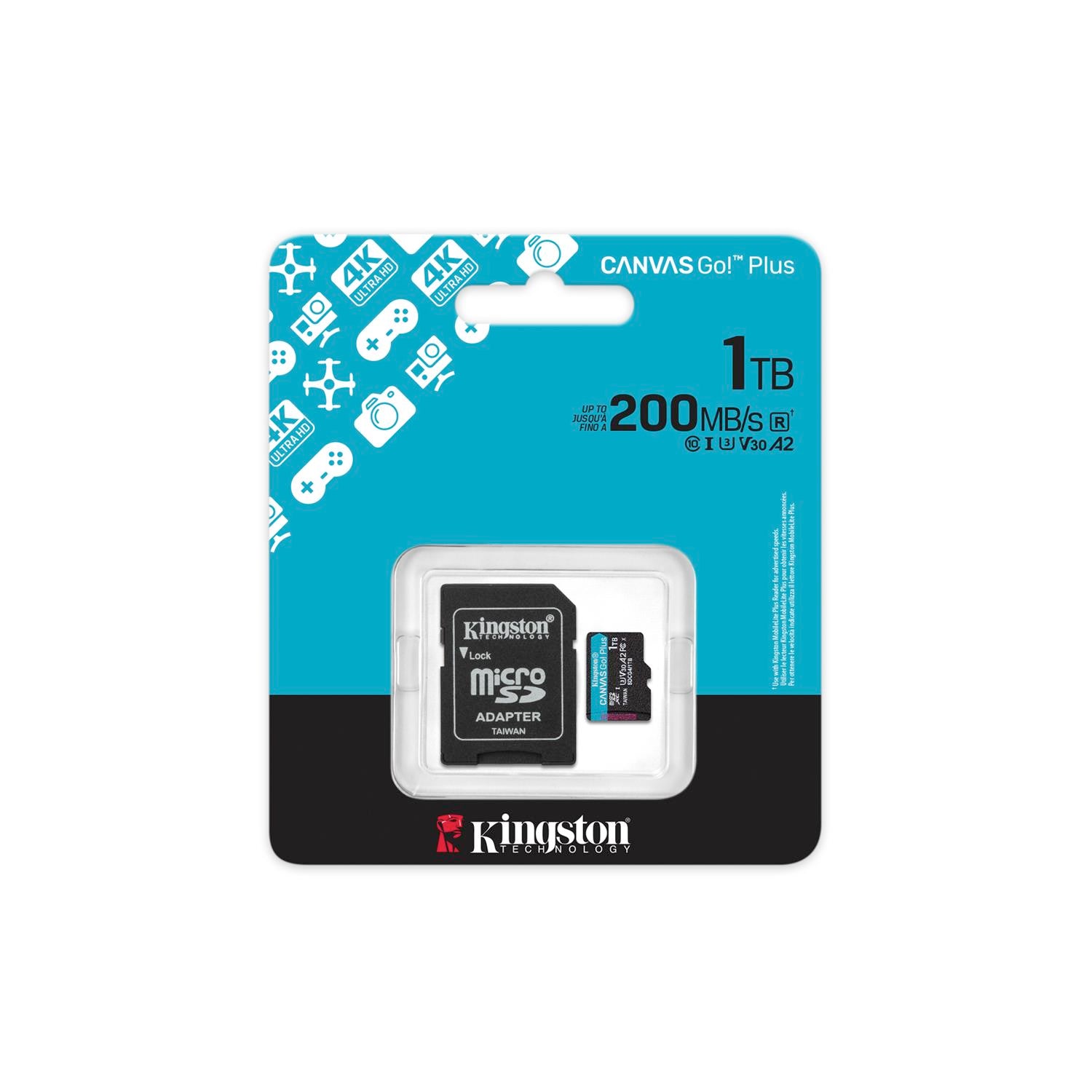 Kingston memory card 1TB microSDXC Canvas Go Plus Gen4 200MB/s A2 U3 V30 + adapter