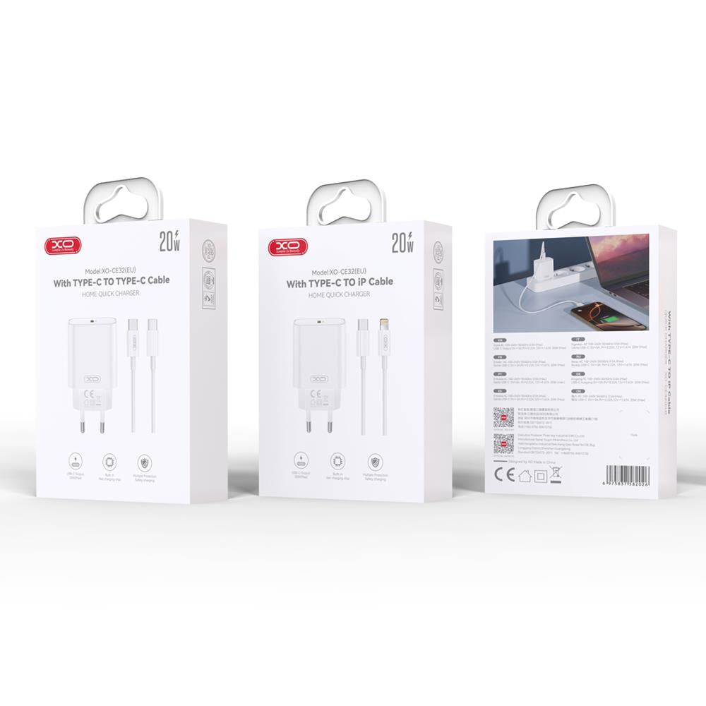 XO wall charger CE32 PD 20W 1x USB-C white + USB-C - USB-C cable