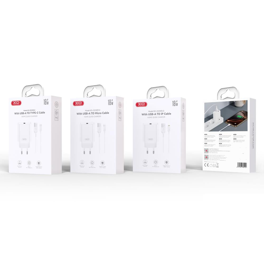 XO wall charger CE33 QC 18W 1x USB white