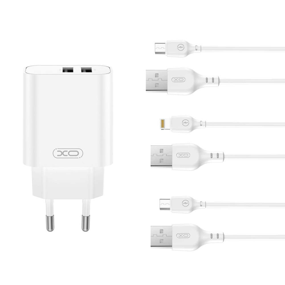 XO wall charger CE34 2x USB 2,4A white + Lightning cable