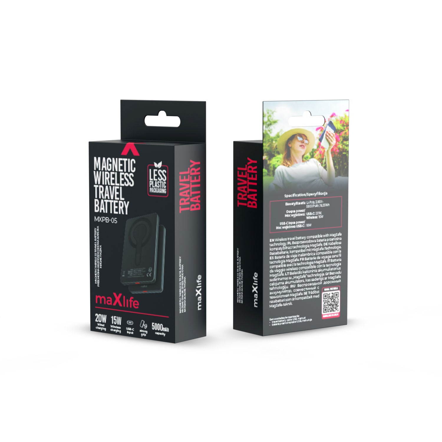 Maxlife wireless power bank MXPB-05 20W PD 5000 mAh magnetic black