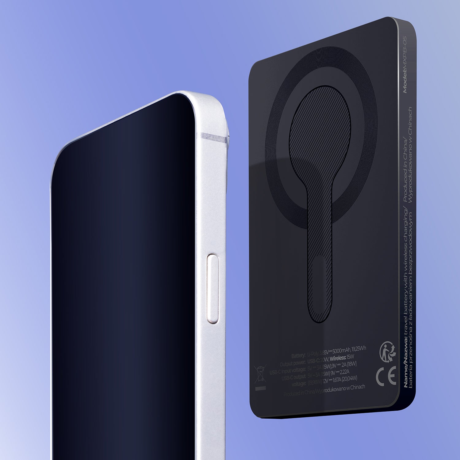 Maxlife wireless power bank MXPB-05 20W PD 5000 mAh magnetic black