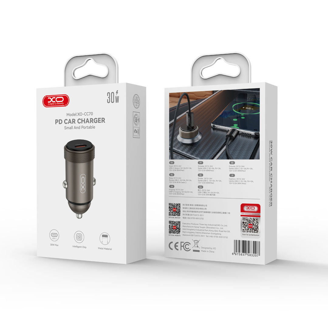 XO car charger CC70 PD 30W 1x USB-C black