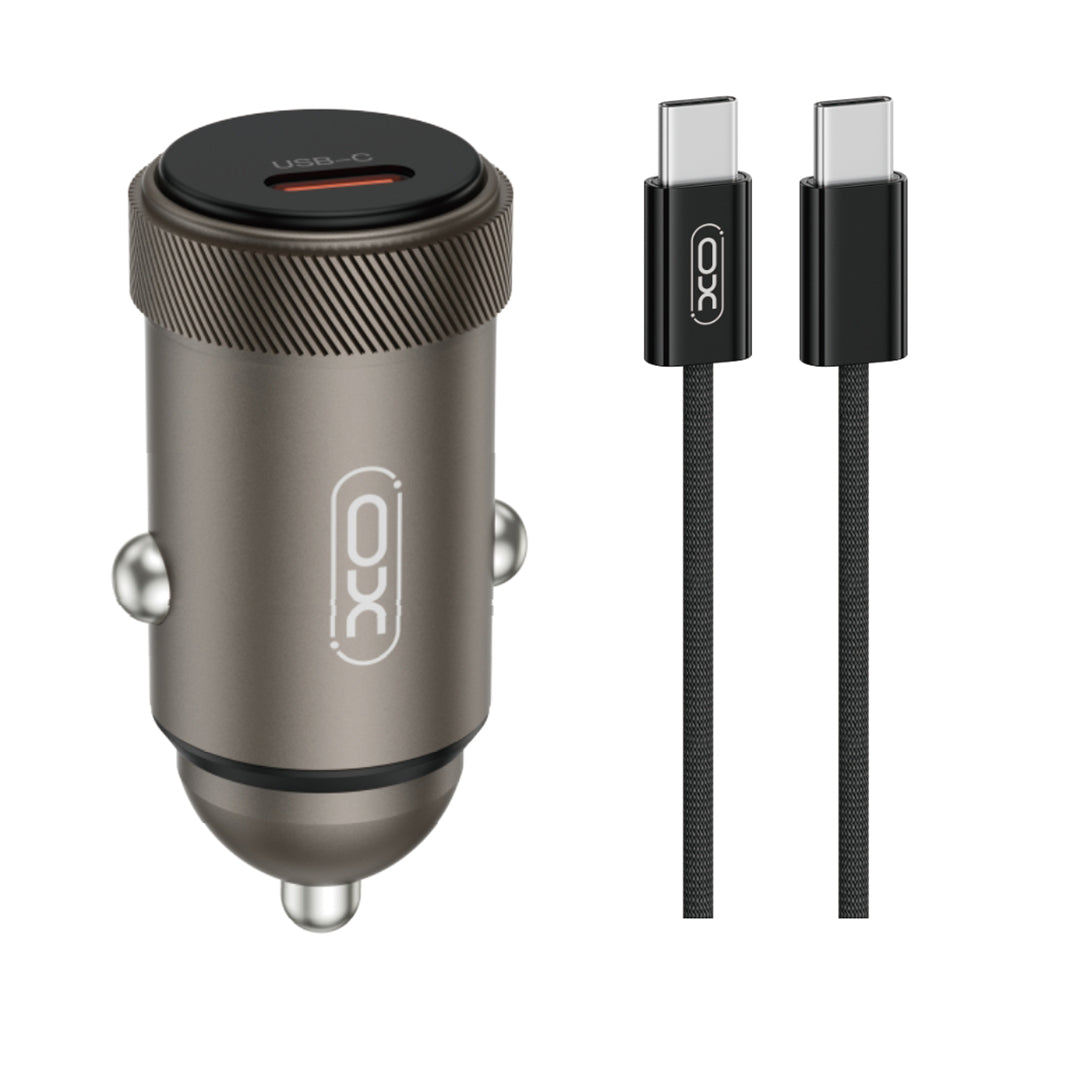 XO car charger CC70 PD 30W 1x USB-C black + cable USB-C - USB-C