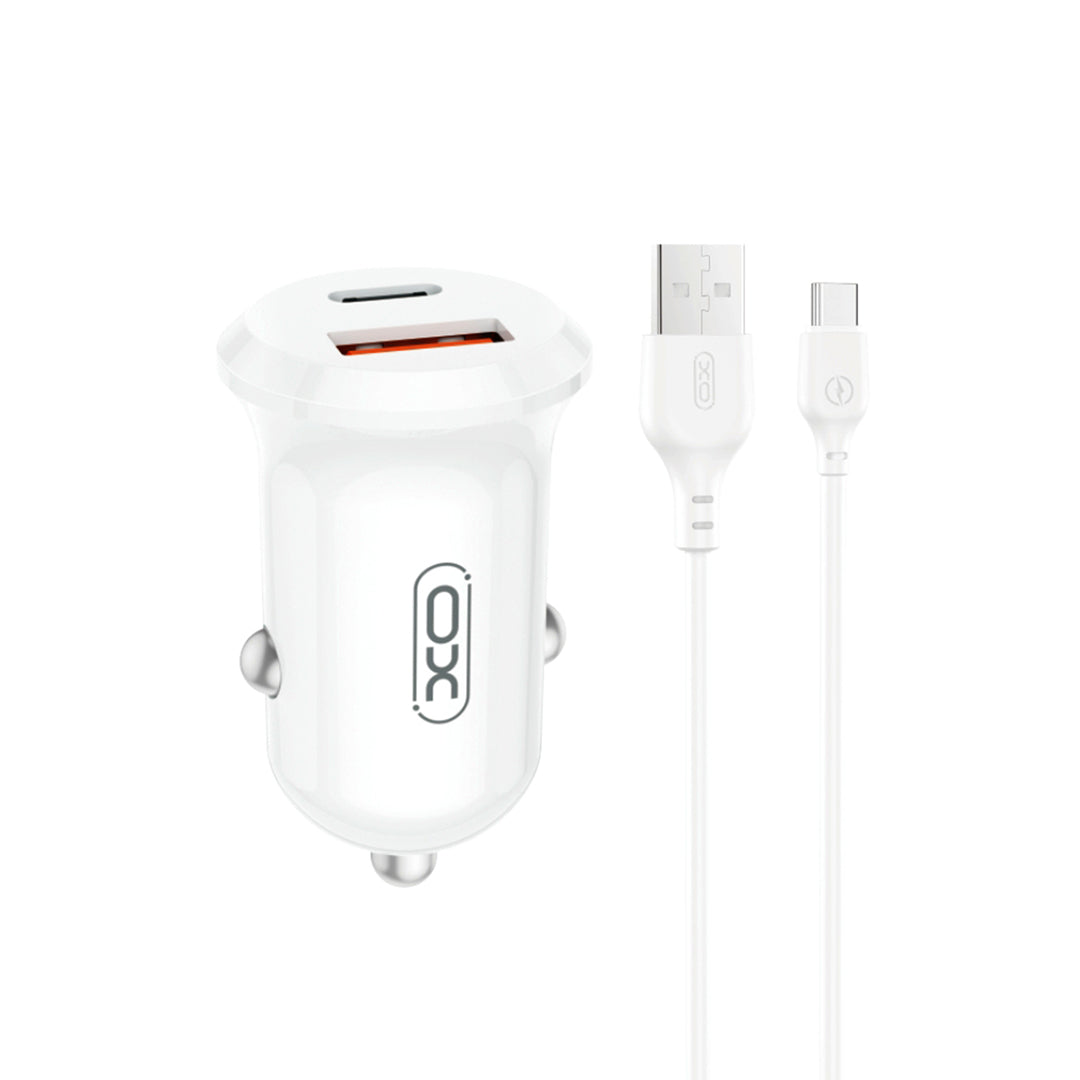 XO car charger CC69 PD 30W QC 1x USB 1x USB-C white + cable USB - USB-C