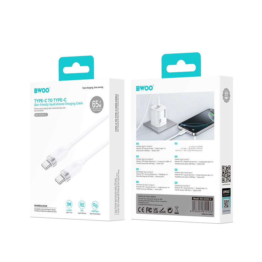 BWOO 65W cable USB-C - USB-C 1m white