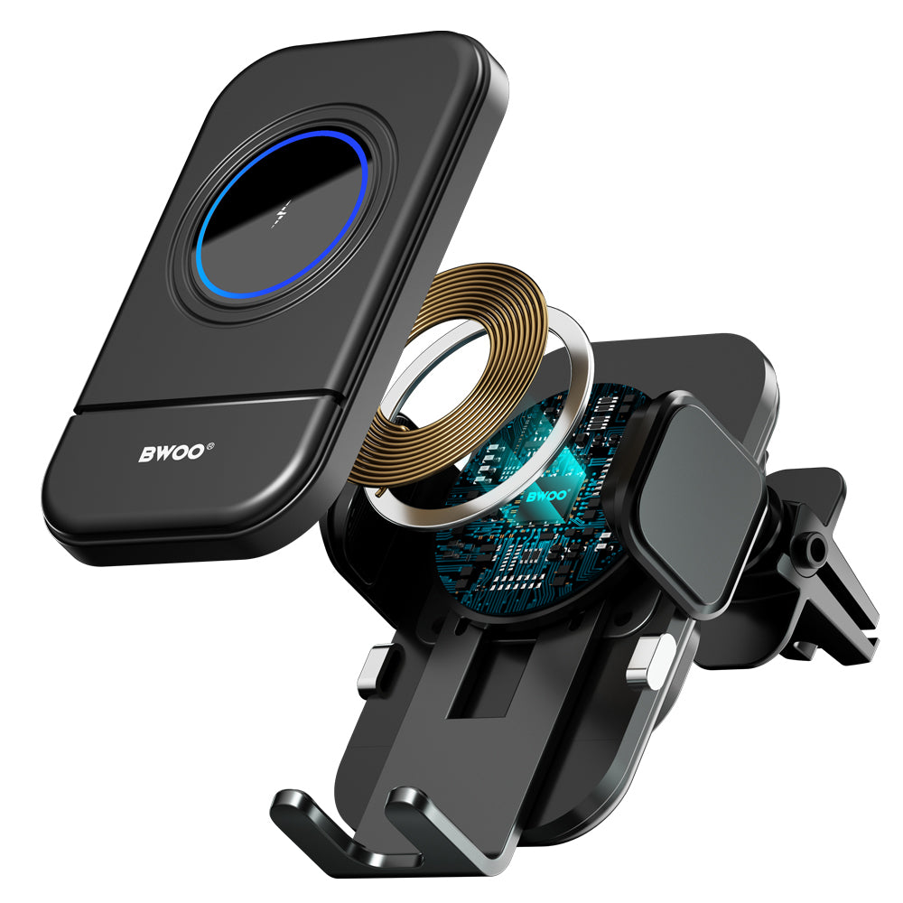 Support de voiture avec chargeur sans fil 15W BWOO ZJ137 — Serrage automatique 360°