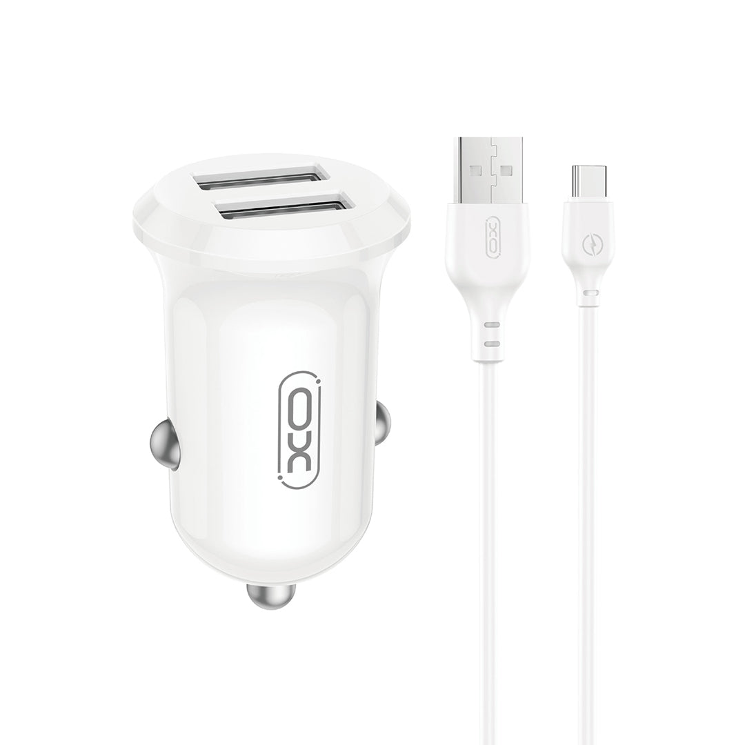 XO car charger CC67 12W 2x USB black + USB - USB-C cable