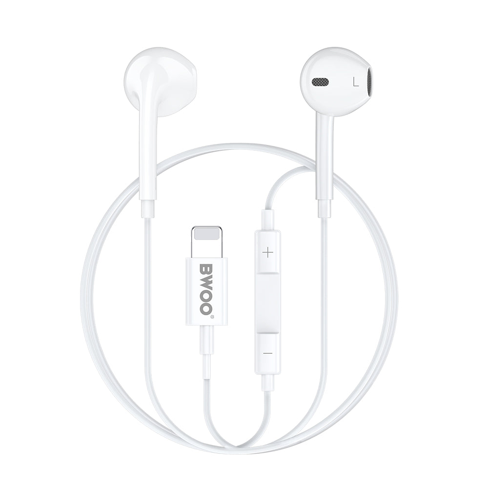 Écouteurs filaires BWOO Lightning avec contrôle de volume HF179 blanc