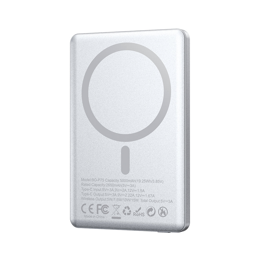 Chargeur BWOO P75 magnétique 5000 mAh PD 20W USB-C argent