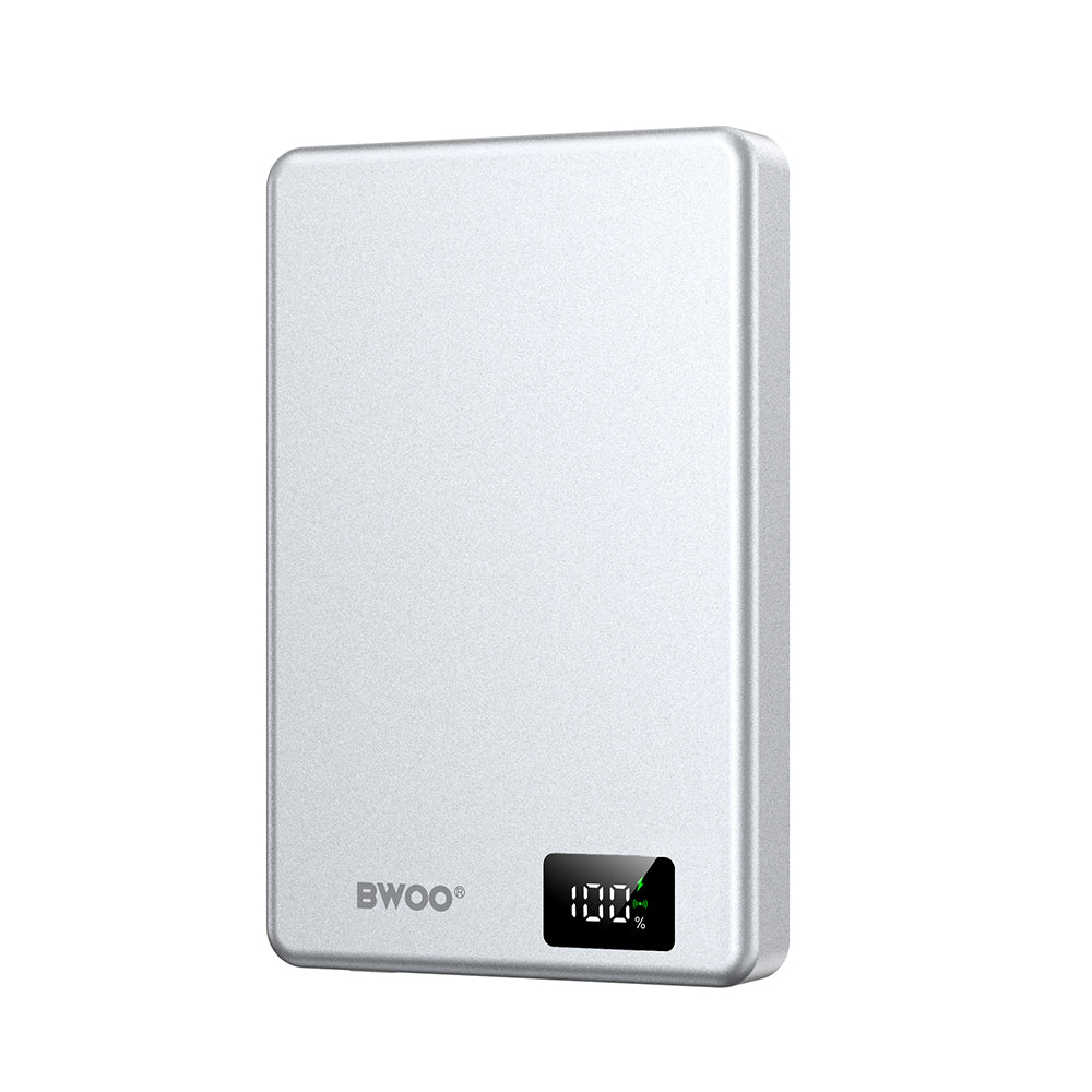 BWOO ultra-slim aluminium magnetic power bank P76 PD 20W 10000 mAh with digital display and USB-C port black