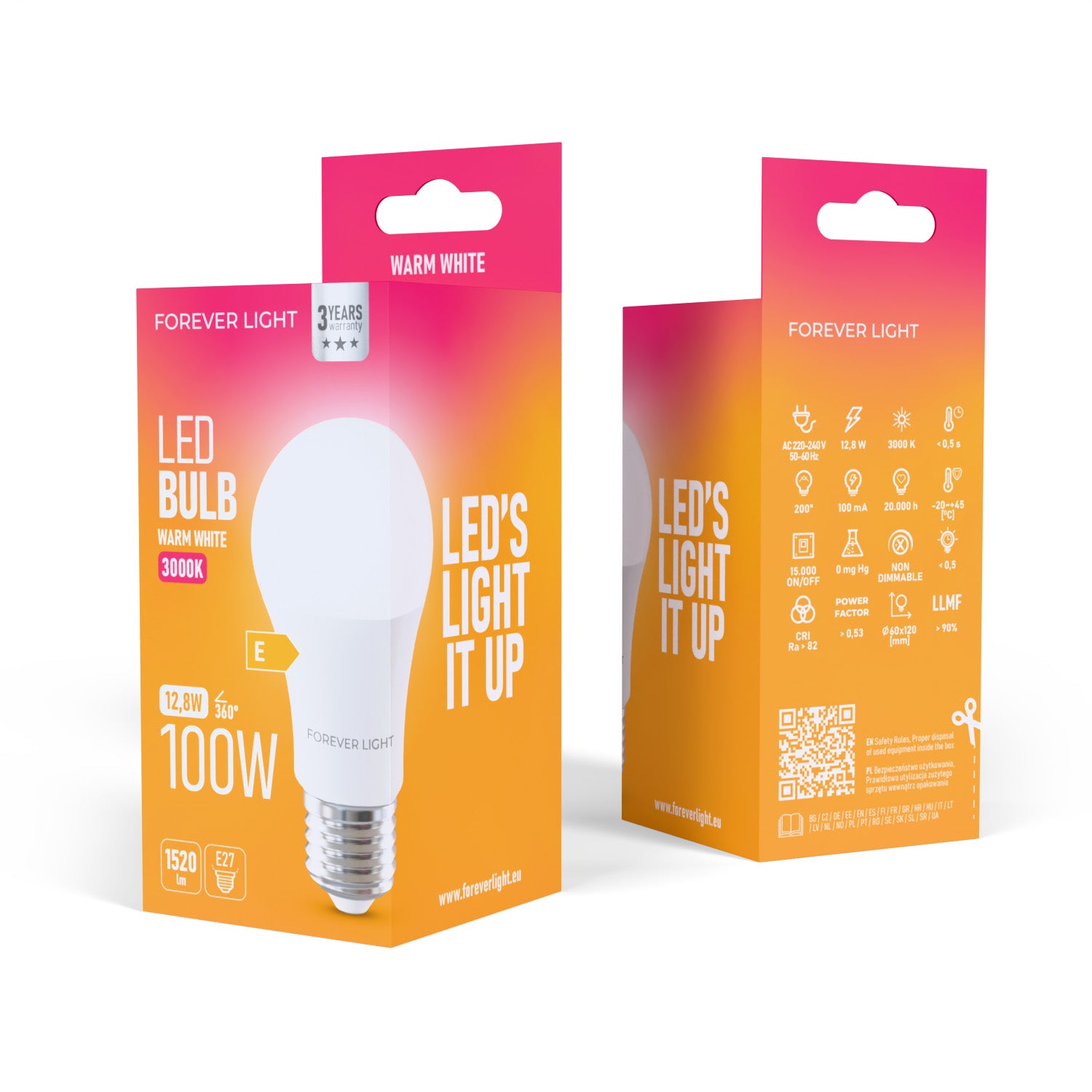 Ampoule LED E27 A60 12.8W 1520lm 3000K Classe E