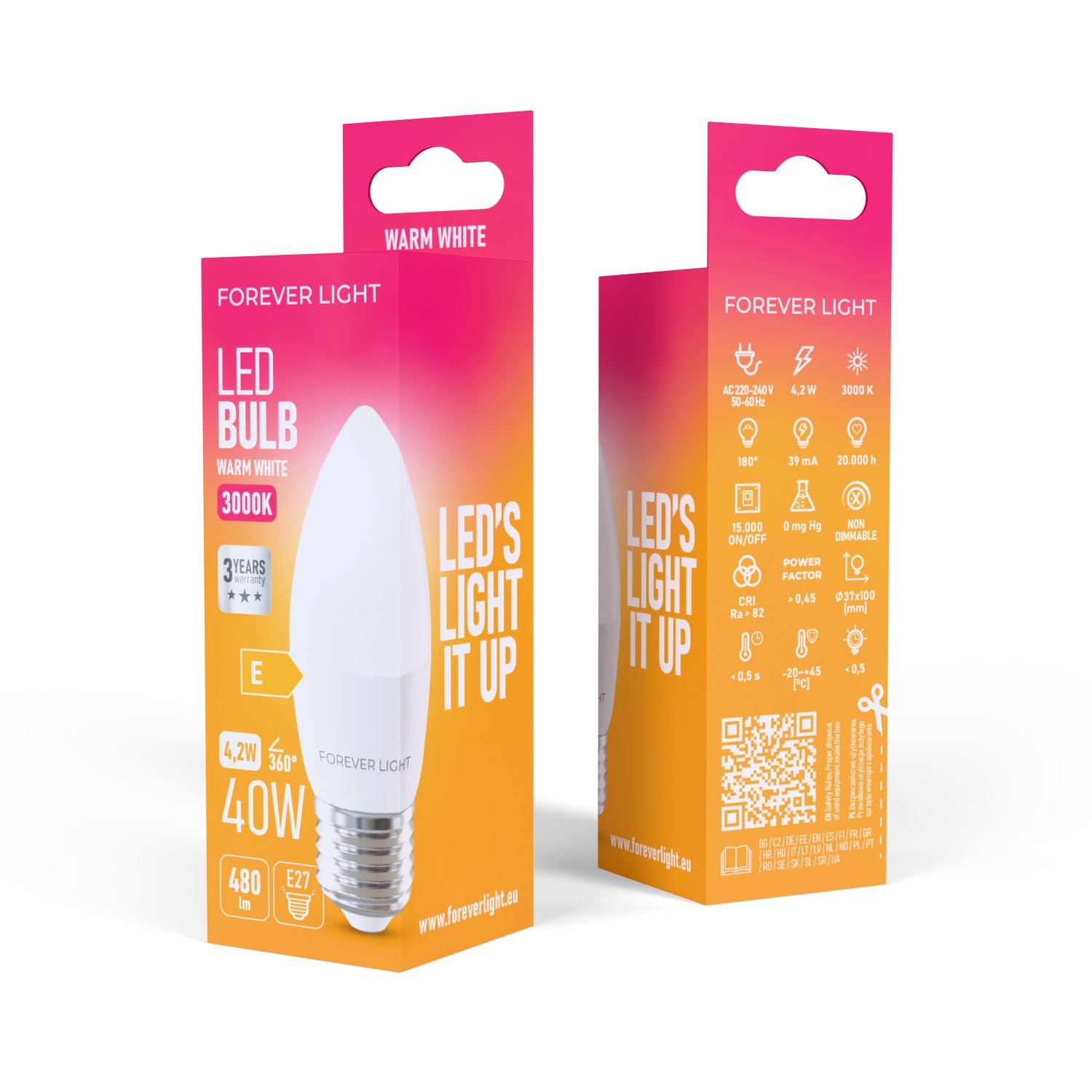 Ampoule LED E27 C37 4.2W 480lm Blanc Chaud 3000K Classe E