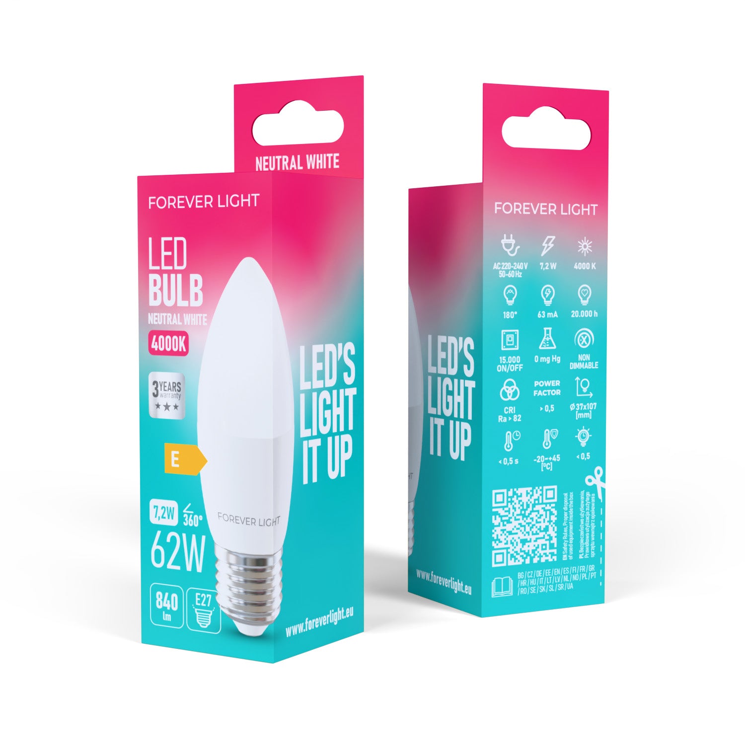 Ampoule LED E27 C37 7.2W 840lm 4000K Blanc Neutre Forever Light