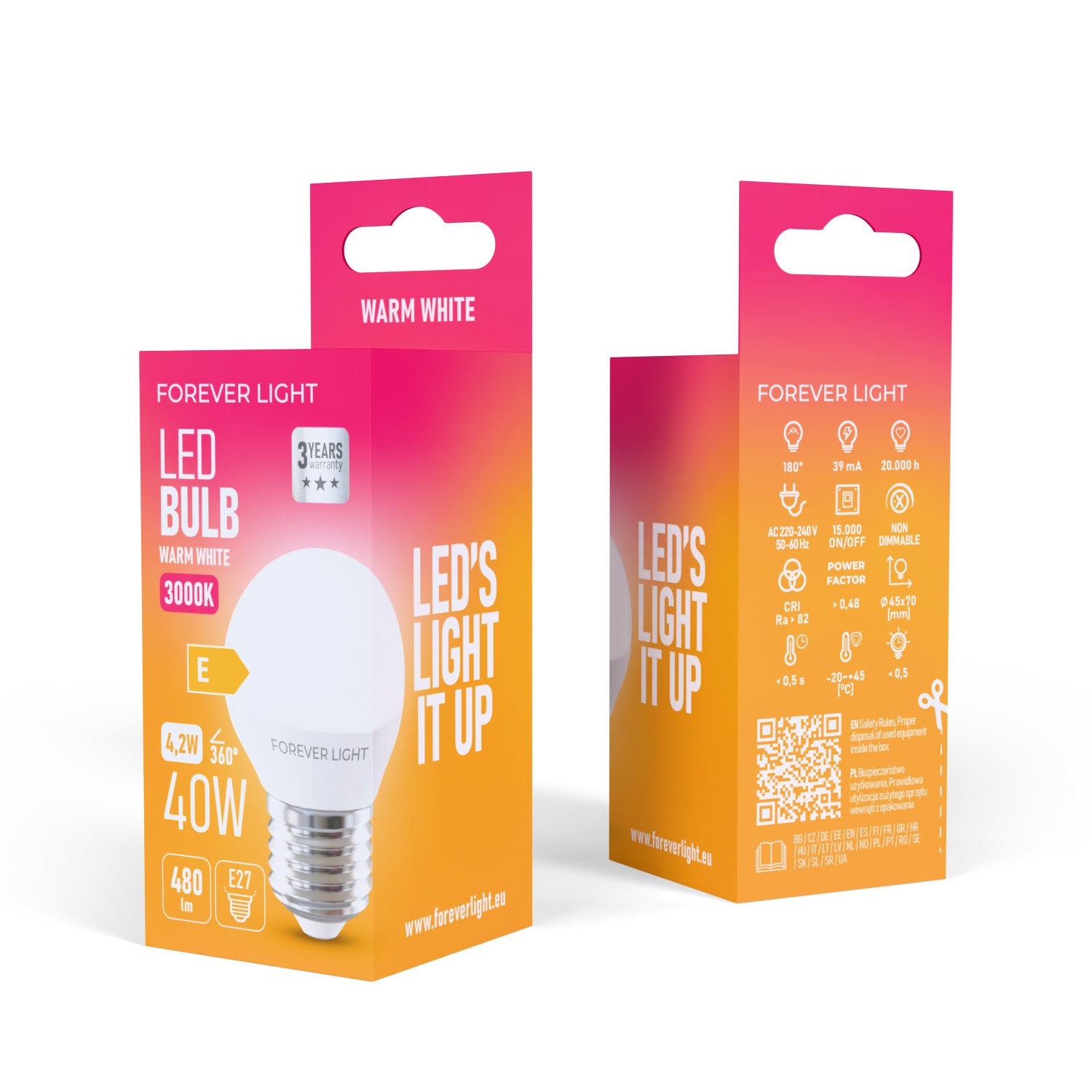 Ampoule LED E27 G45 4.2W 480lm 3000K Forever Light