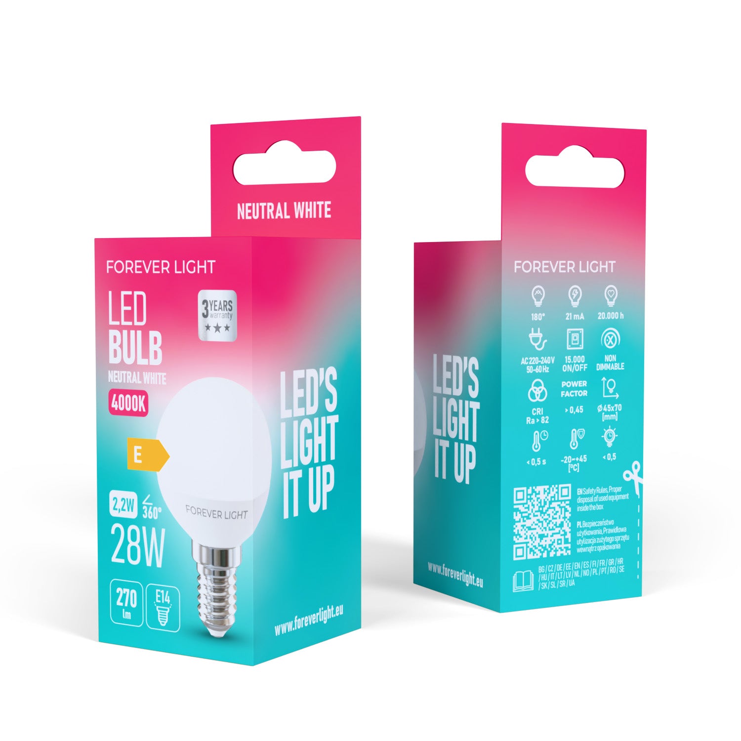 Ampoule LED E14 G45 2.2W 270lm blanc neutre 4000K classe E
