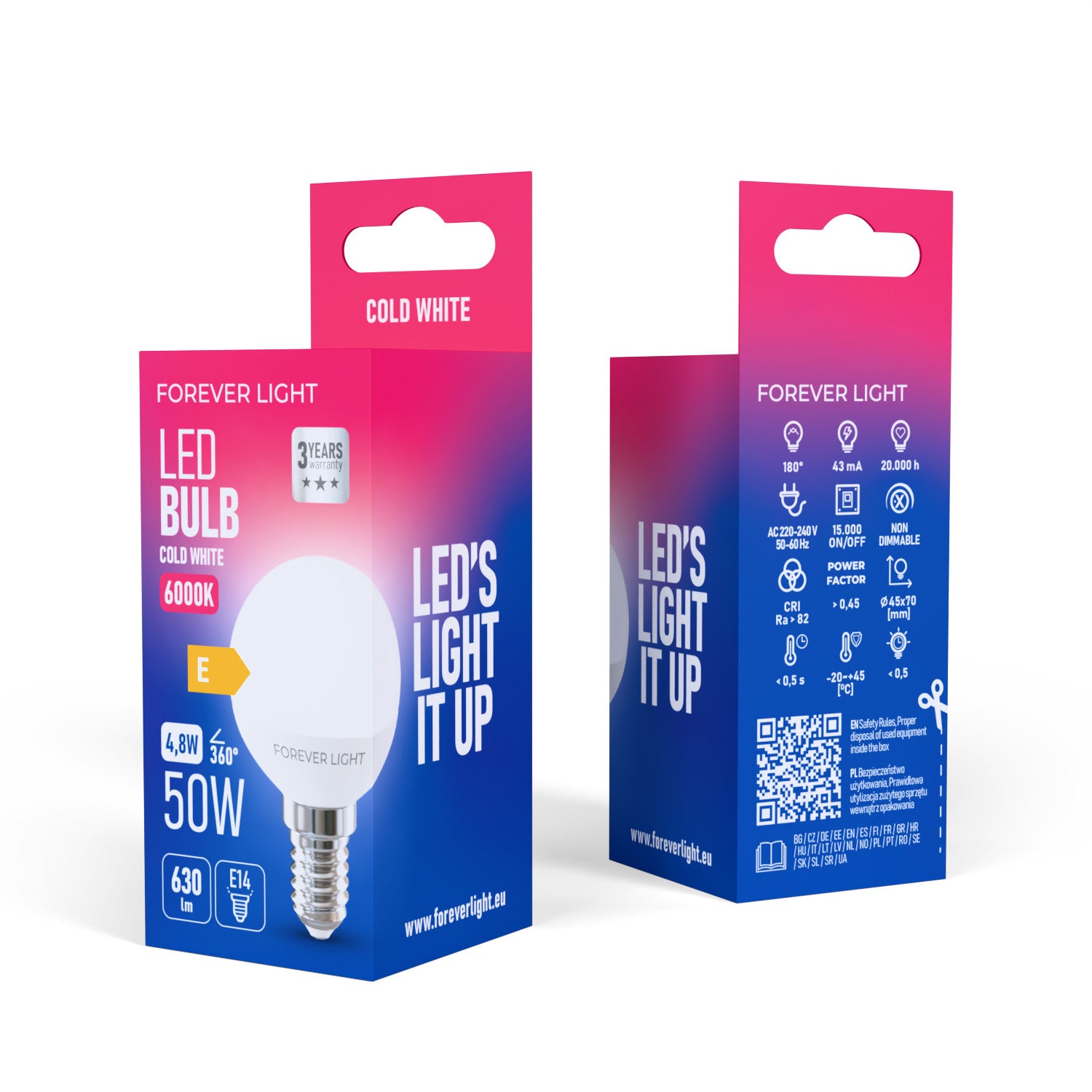 Ampoule LED E14 G45 4.8W 630lm blanc froid 6000K classe E