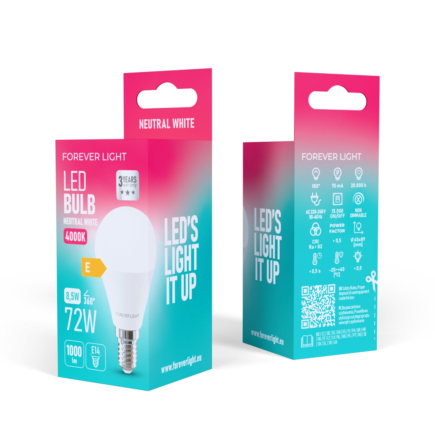Forever Light LED Bulb E14 G45 8.5W 1000lm 4000K class E