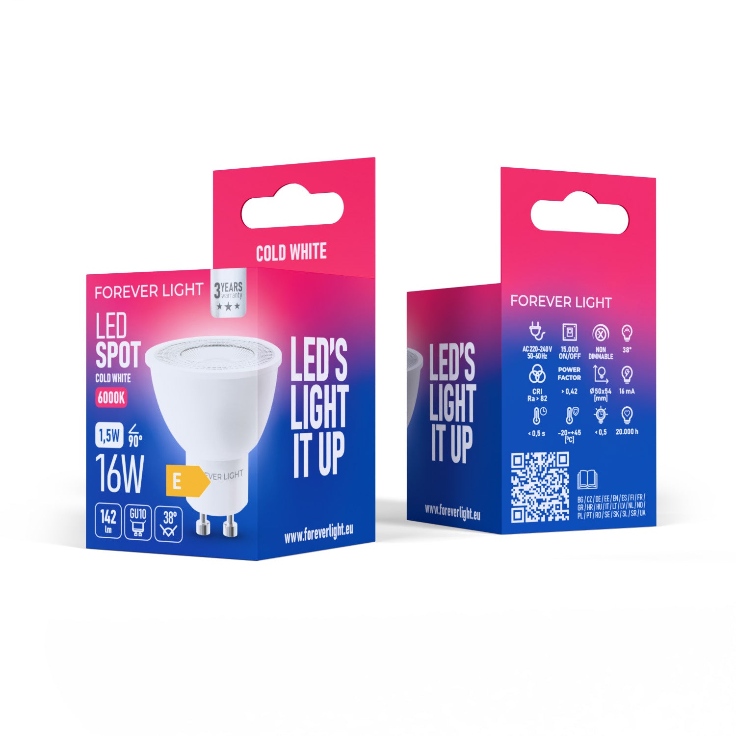 Ampoule LED GU10 38° 1.5W 142lm 6000K Blanc Froid Forever Light
