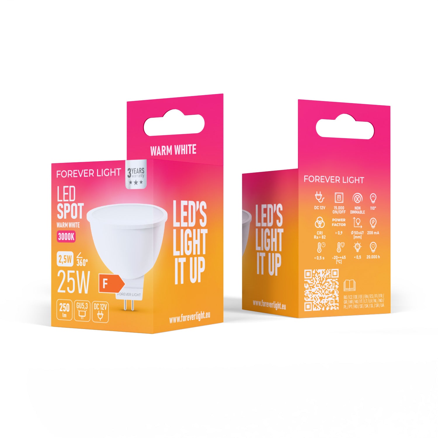 Ampoule LED GU5,3 MR16 2.5W 250lm 3000K 12V Forever Light