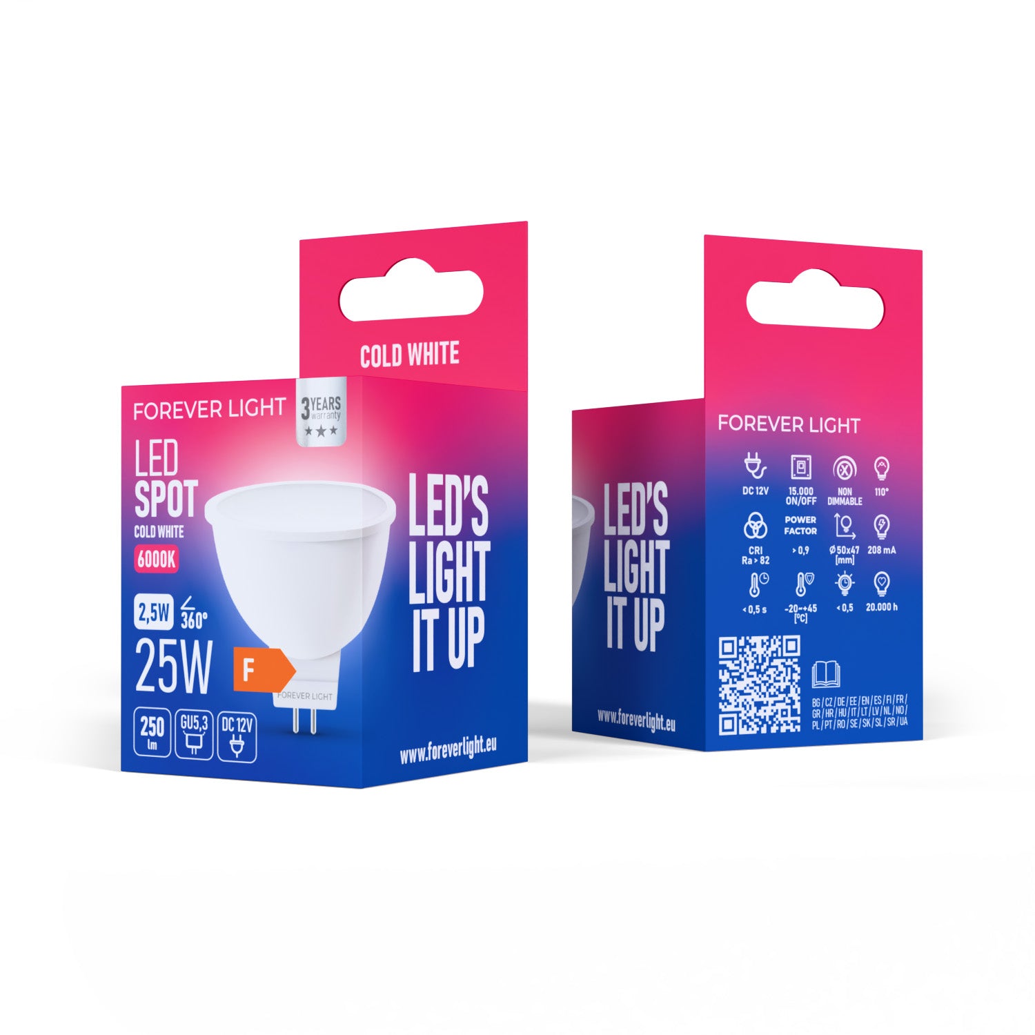 Ampoule LED GU5.3 MR16 2.5W 250lm 6000K 12V Forever Light