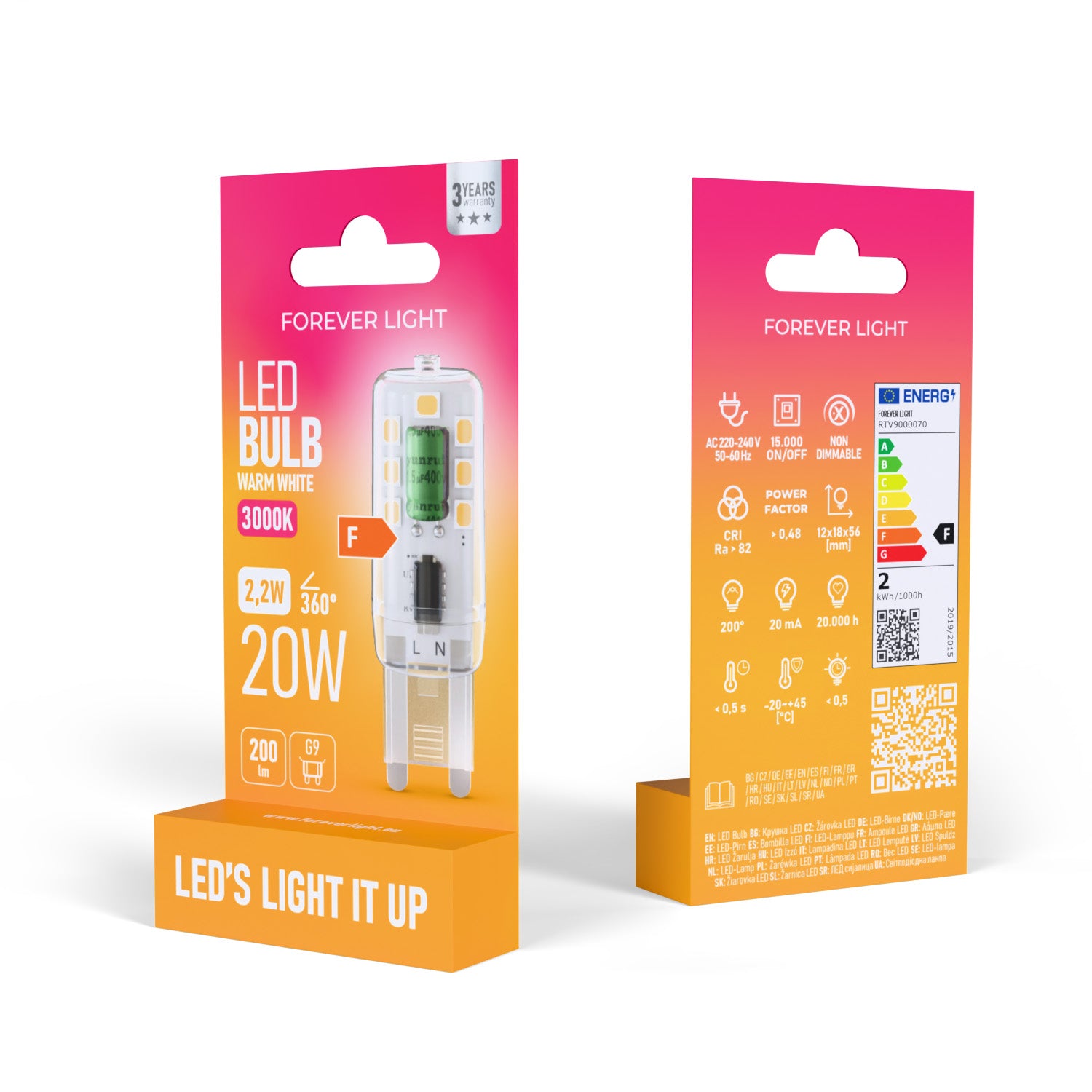 Ampoule LED G9 2.2W 200lm 3000K Blanc Chaud Forever Light