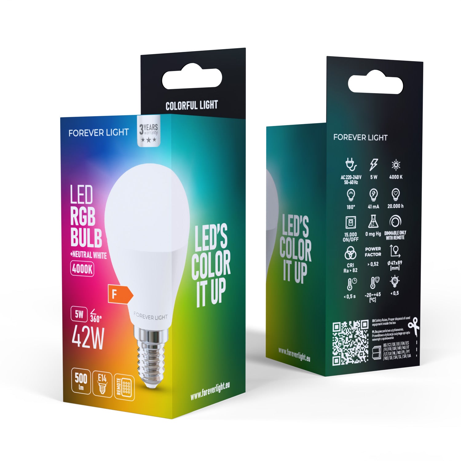 Ampoule LED RGB E14 G45 5W 500lm 4000K Forever Light