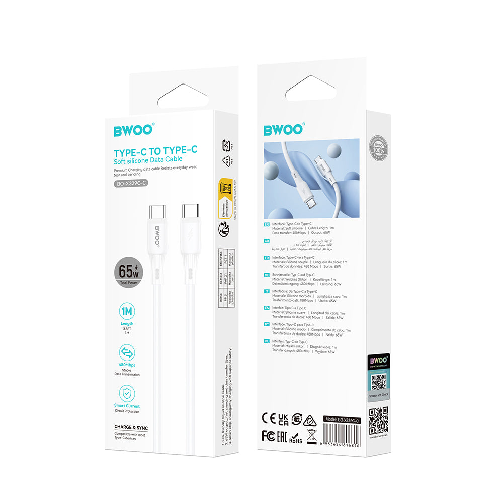 BWOO silicone cable X329CC 65W USB-C 1m white