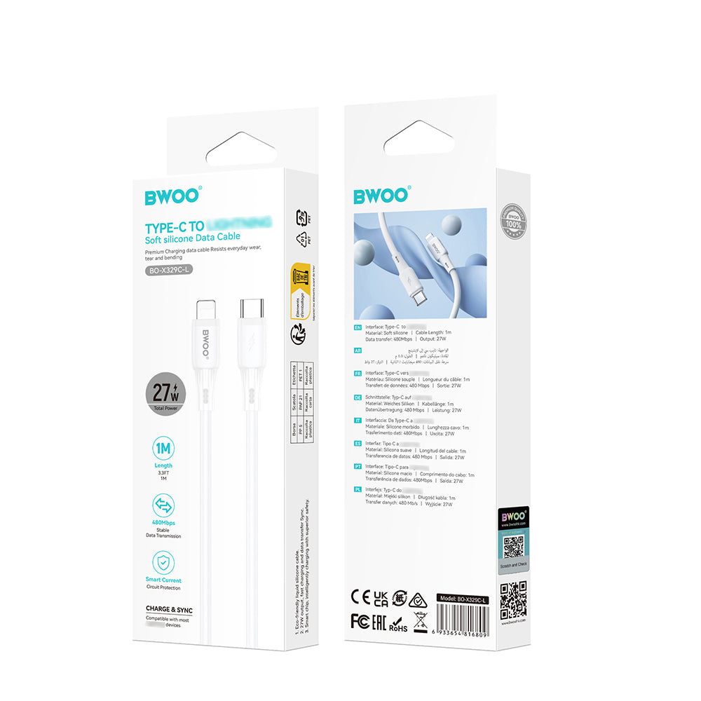 BWOO silicone cable X329CL 27W USB-C - lightning 1m white