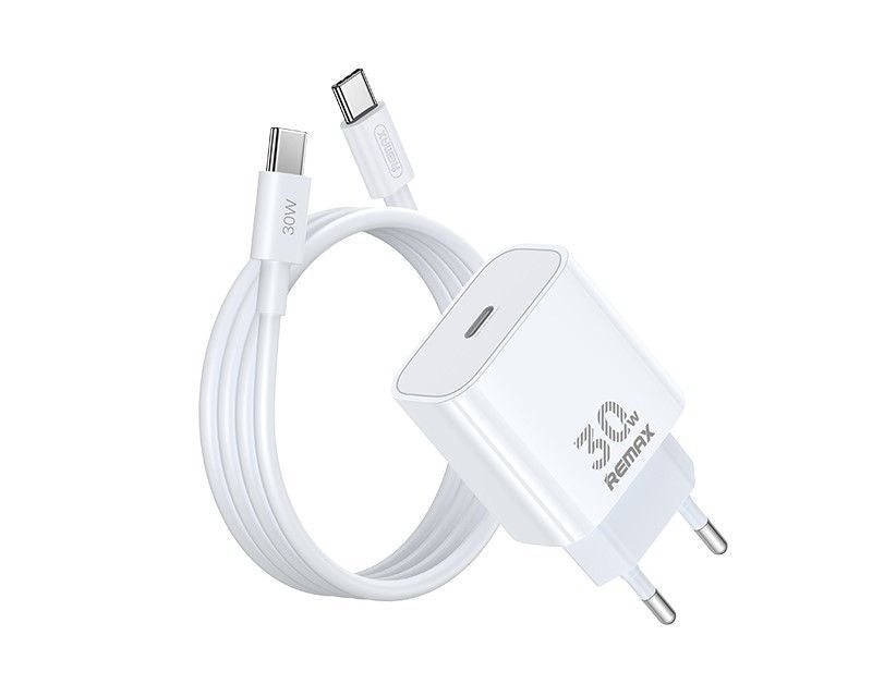 REMAX WALL CHARGER FIGEN SERIES 30W GaN RC-C021 USB-C+ USB-C/C CABLE 1M WHITE