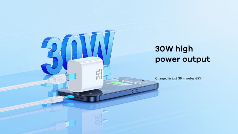 REMAX WALL CHARGER FIGEN SERIES 30W GaN RC-C021 USB-C+ USB-C/C CABLE 1M WHITE