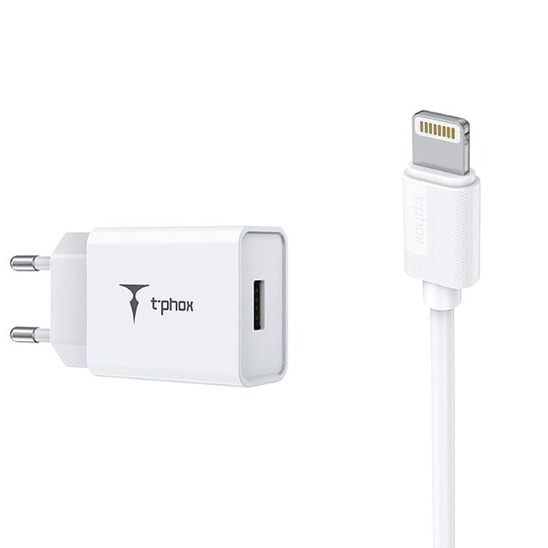 WALL CHARGER T-PHOX MINI-EU LIGHTNING WHITE 1.2M 2.4A