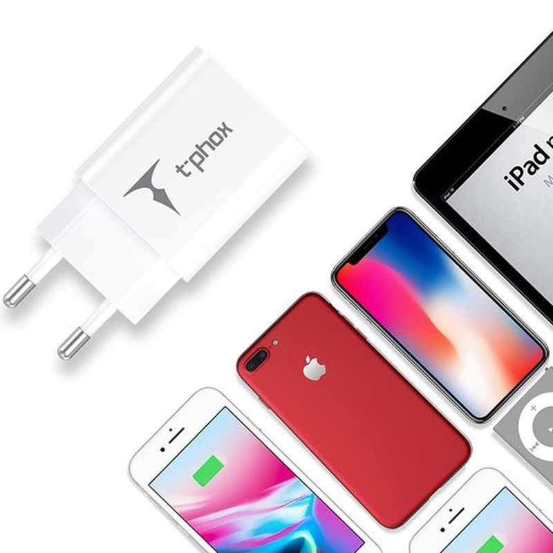 WALL CHARGER T-PHOX MINI-EU LIGHTNING WHITE 1.2M 2.4A