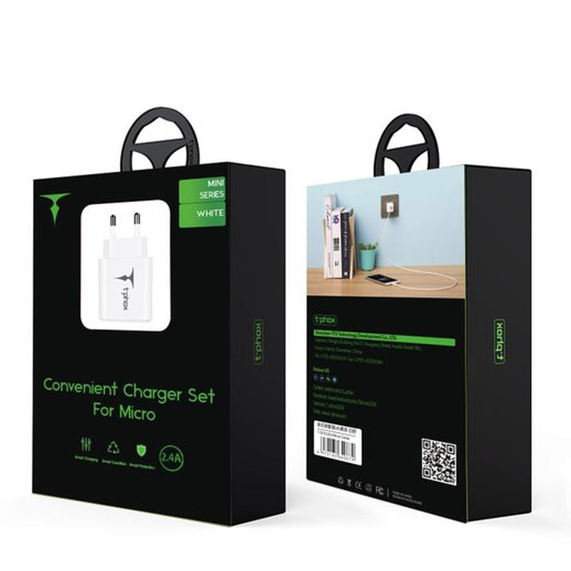 WALL CHARGER T-PHOX MINI-EU LIGHTNING WHITE 1.2M 2.4A