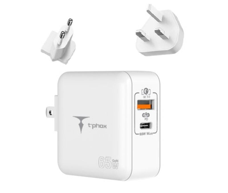 WALL CHARGER T-PHOX MEGA T-PP09 GAN PD 65W USB/USB-C WHITE