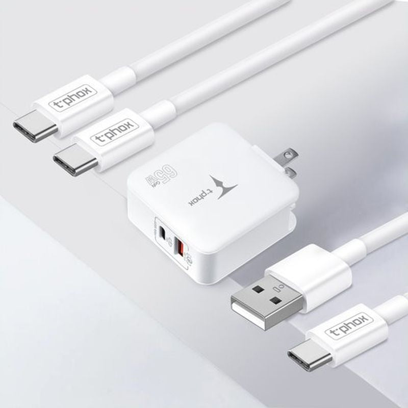 WALL CHARGER T-PHOX MEGA T-PP09 GAN PD 65W USB/USB-C WHITE