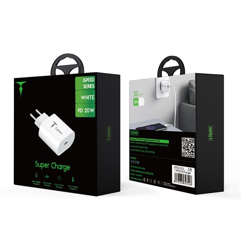 WALL CHARGER T-PHOX ISPEED 20W WHITE (EU PLUG)