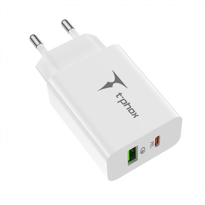WALL CHARGER T-PHOX SPEEDY USB-C 20W + USB 18W QC 3.0 WHITE