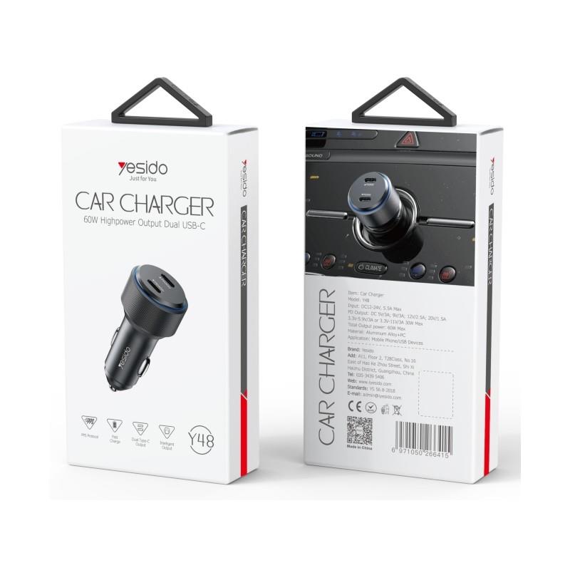 YESIDO CAR CHARGER Y48 PD 60W 2xUSB-C BLACK