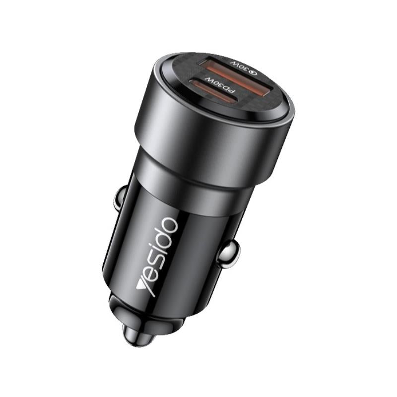 YESIDO CAR CHARGER Y54 60W QC3.0 USB-A+C + TYPE-C/LIGHTNING CABLE 60W BLACK