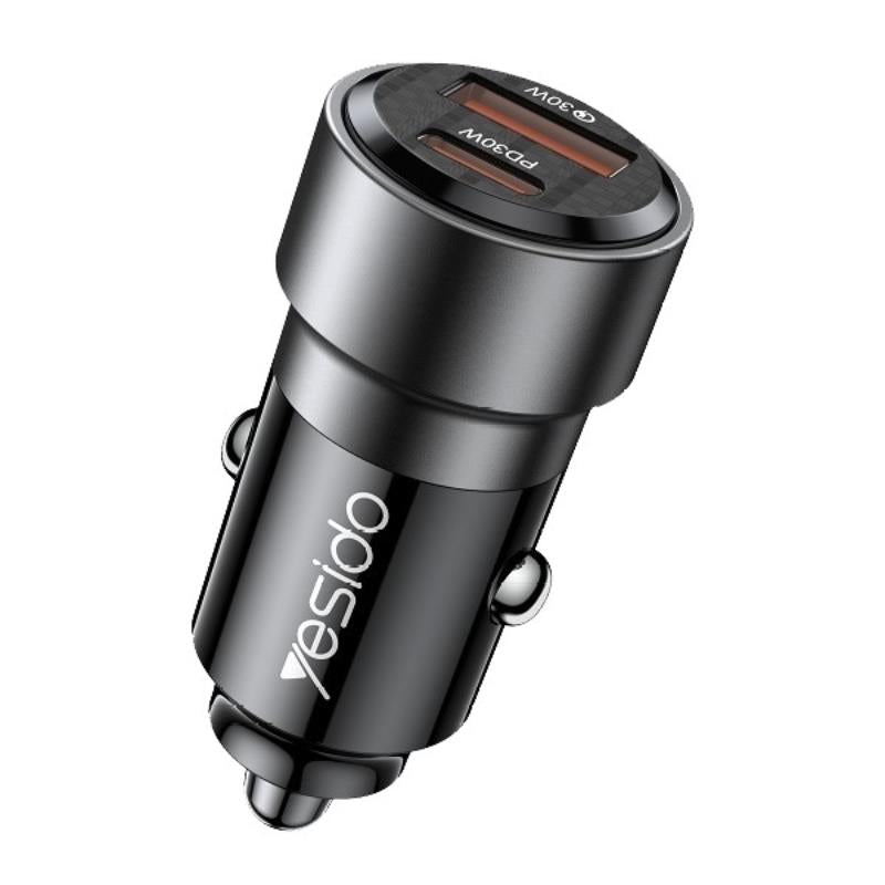 YESIDO CAR CHARGER Y55 60W QC3.0 USB-A+C + TYPE-C/TYPE-C CABLE 60W BLACK