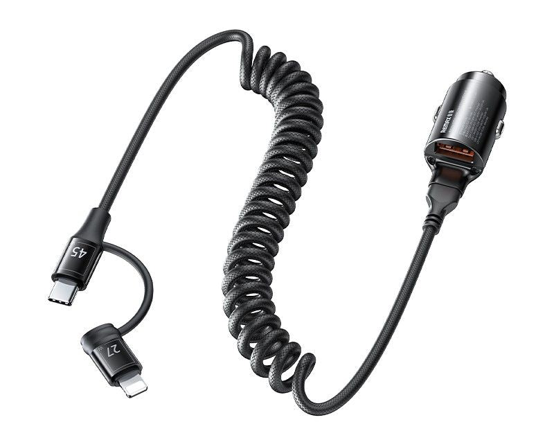 CAR CHARGER REMAX RUICHY SERIES 45 RCC356 + LIGHTNING/USB-C CABLE BLACK