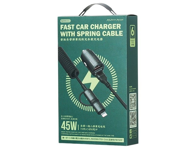 CAR CHARGER REMAX RUICHY SERIES 45 RCC356 + LIGHTNING/USB-C CABLE BLACK