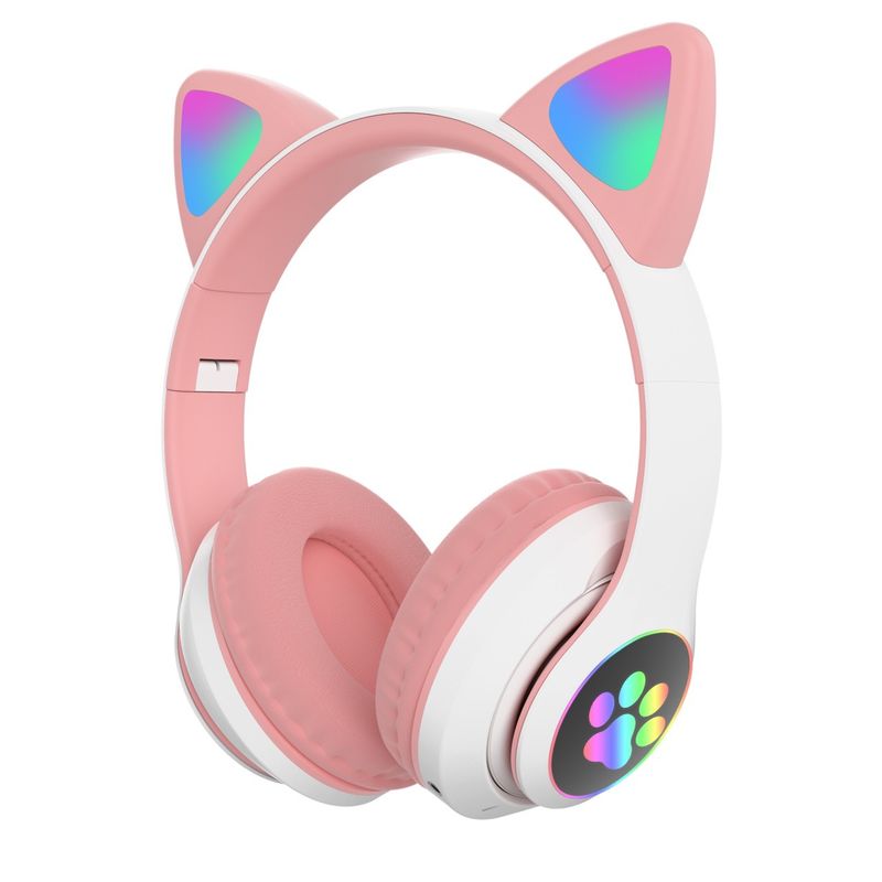 BLUETOOTH/LED HEADPHONES CAT EARS FOR CHILDREN PINK