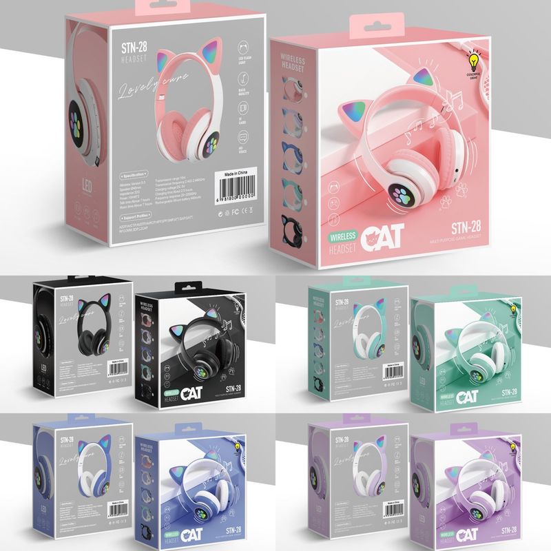 BLUETOOTH/LED HEADPHONES CAT EARS FOR CHILDREN PINK