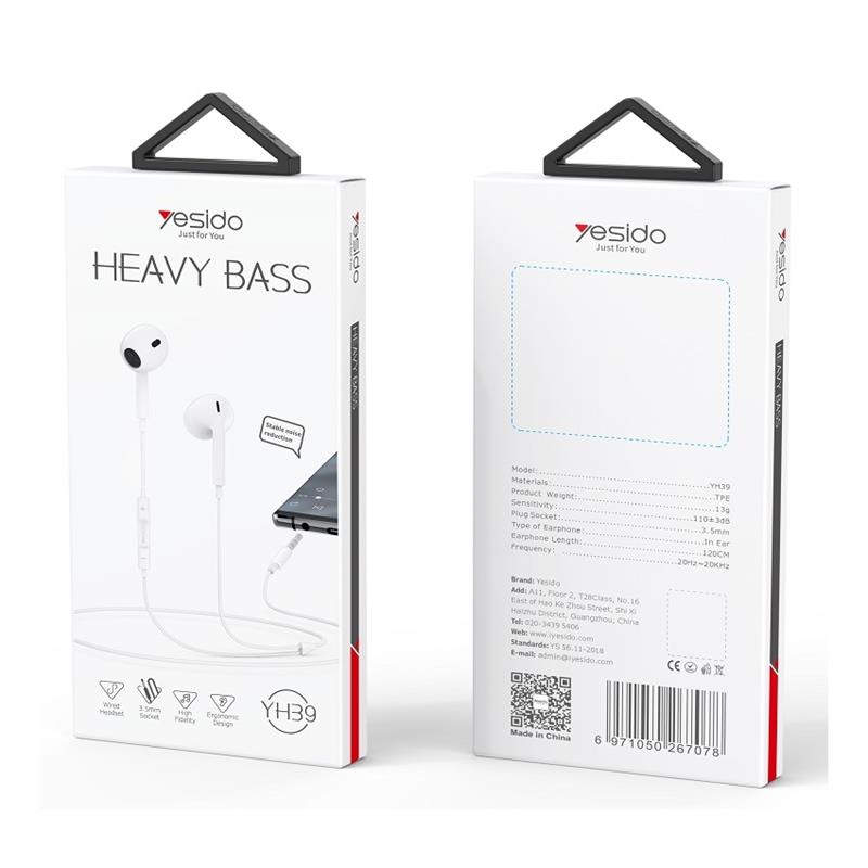 YESIDO EARPHONES YH38 TYPE-C 120CM WHITE