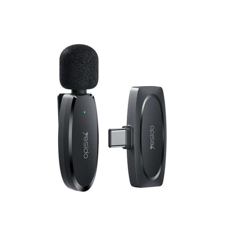 YESIDO MICROPHONE MEMS WITH CLIP KR11 TYPE-C, WIRELESS 2,4GHz, BLACK