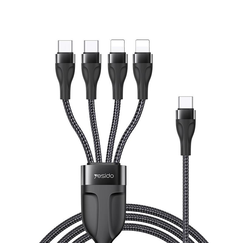YESIDO CABLE CA110 TYPE-C/4IN1 (2xTYPE-C + 2x LIGHTNING) 1,2M 4A BLACK