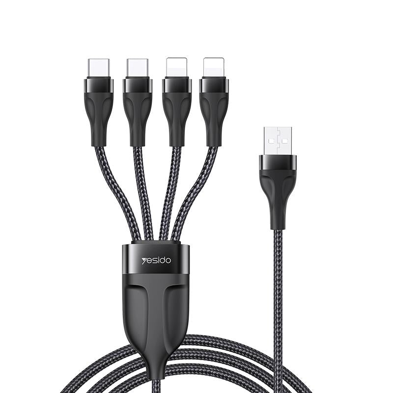YESIDO CABLE CA111 USB-4IN1 (2xTYPE-C+2xLIGHTNING) 1,2M 4A, BLACK